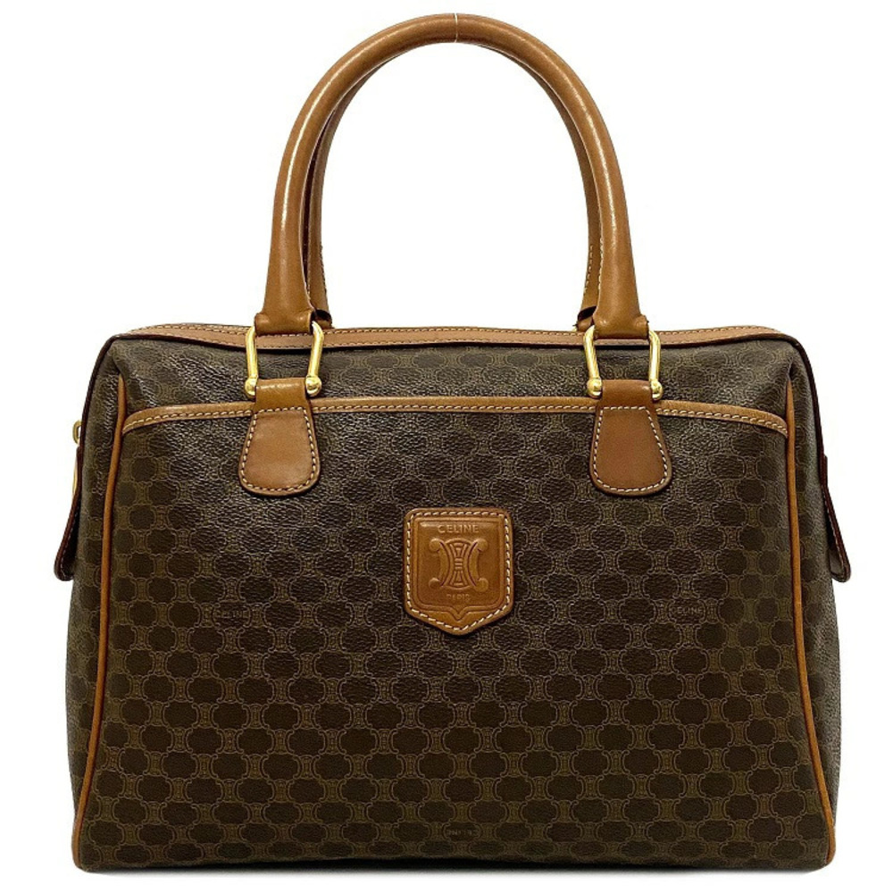 Celine Boston Bag Brown Macadam Handbag All over Zipper Exterior Pocket